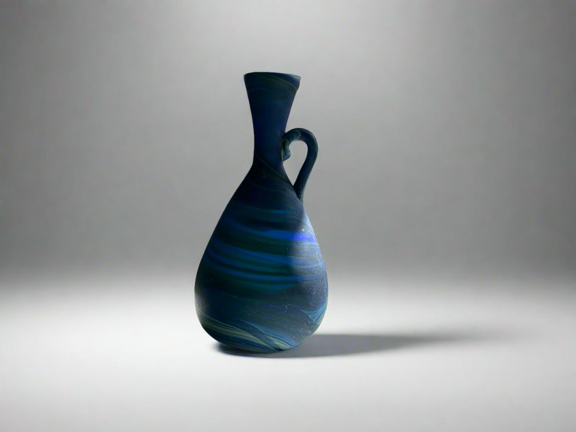 Handblown Hebron Phoenician Glass Mini Vase with Handle - Blue