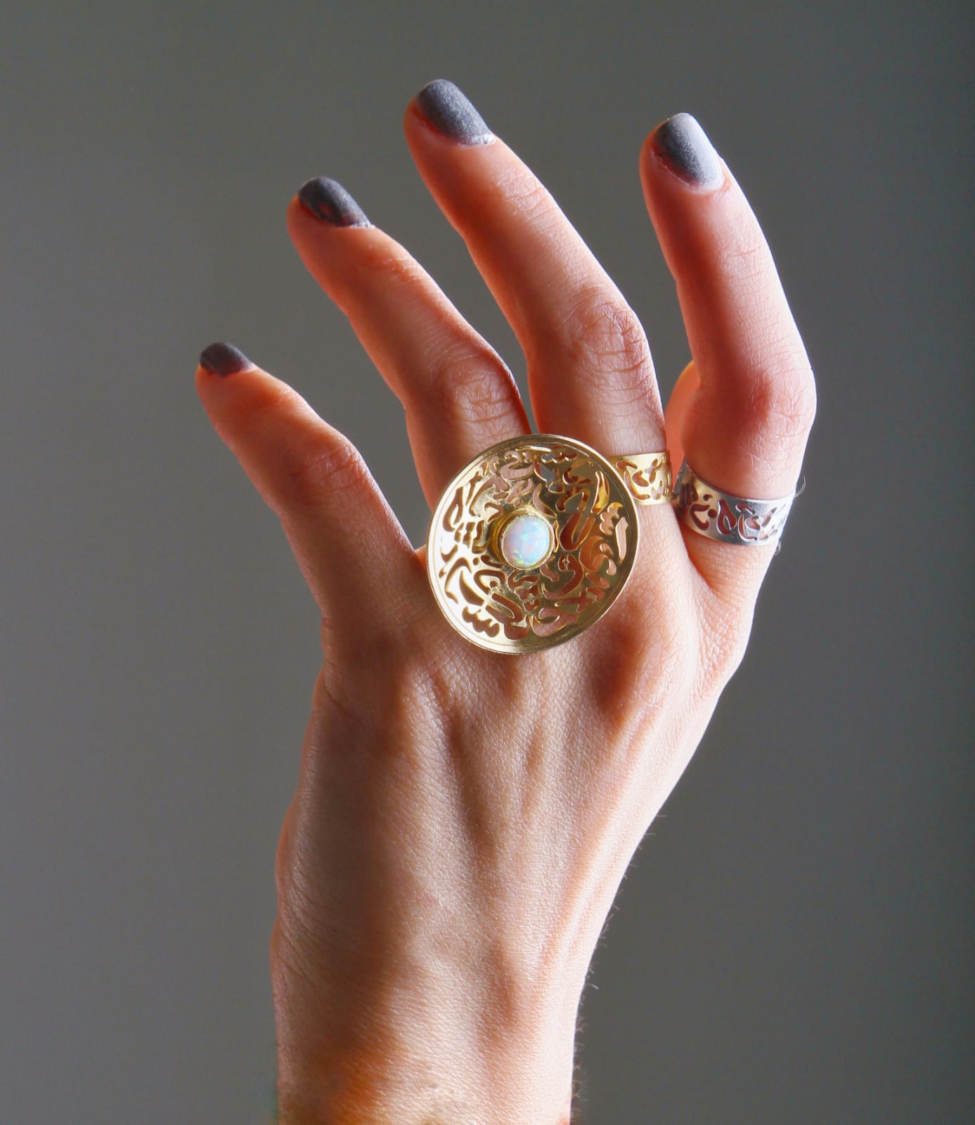 Gold Opal Calligraphy Ring