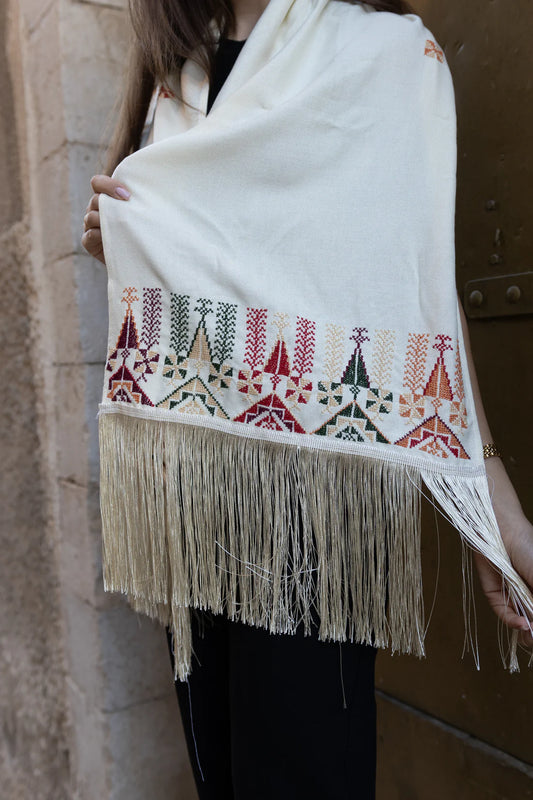 Embroidered Beige Shawl