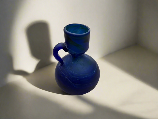 Handblown Hebron Phoenician Glass Mini Vase/Candle Holder - Cobalt Blue