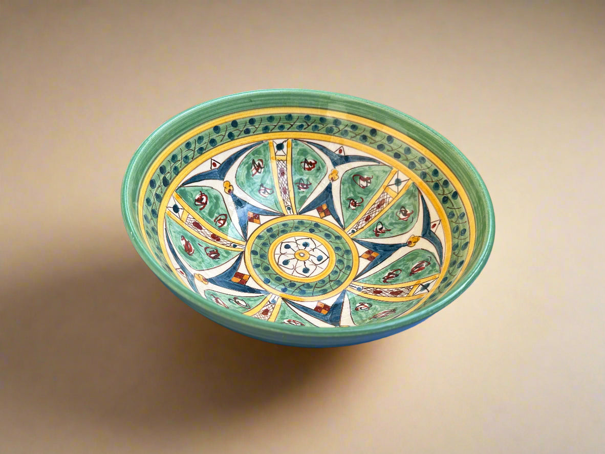 Hand Painted Green Mediterranean Artisanal Medium Bowl