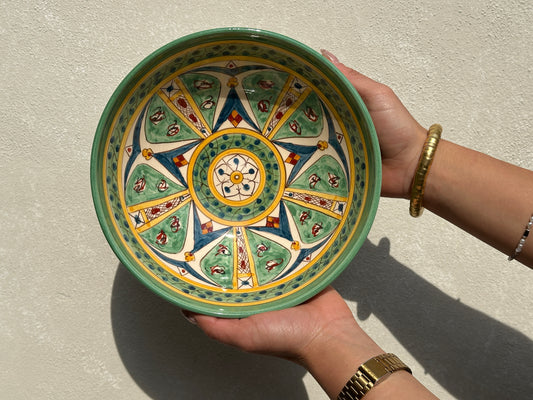 Hand Painted Green Mediterranean Artisanal Medium Bowl