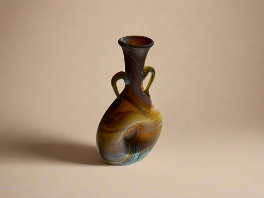 Handblown Hebron Phoenician Glass Flat Mini Vase - Honey