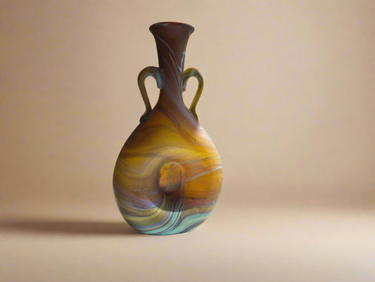 Handblown Hebron Phoenician Glass Flat Mini Vase - Honey