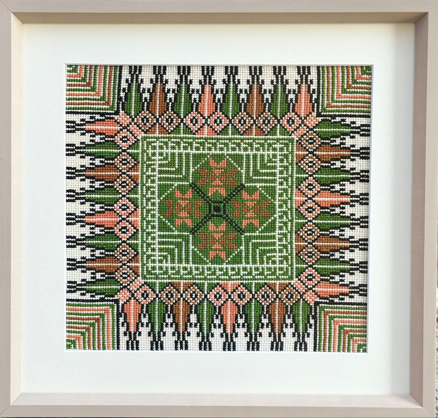 Framed Hand Embroidered Tatreez - Green