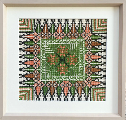 Framed Hand Embroidered Tatreez - Green