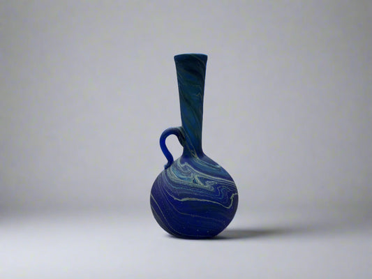 Handblown Hebron Phoenician Glass Mini Vase with handle - Cobalt Blue