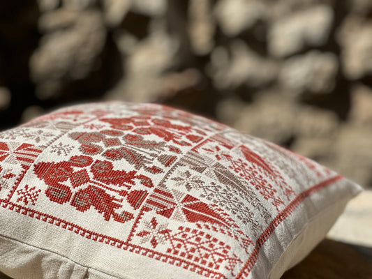 Hand Embroidered Bakarej Cushion Cover - Terra Cotta