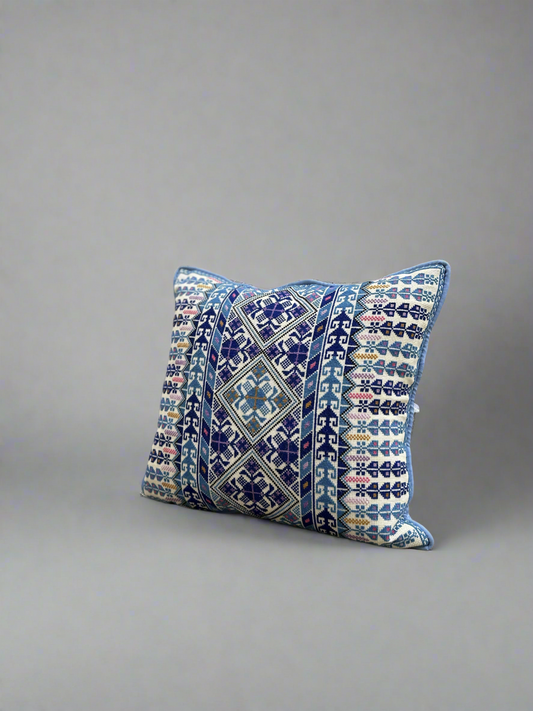 Hand Embroidered Bethlehem Cushion - Blue