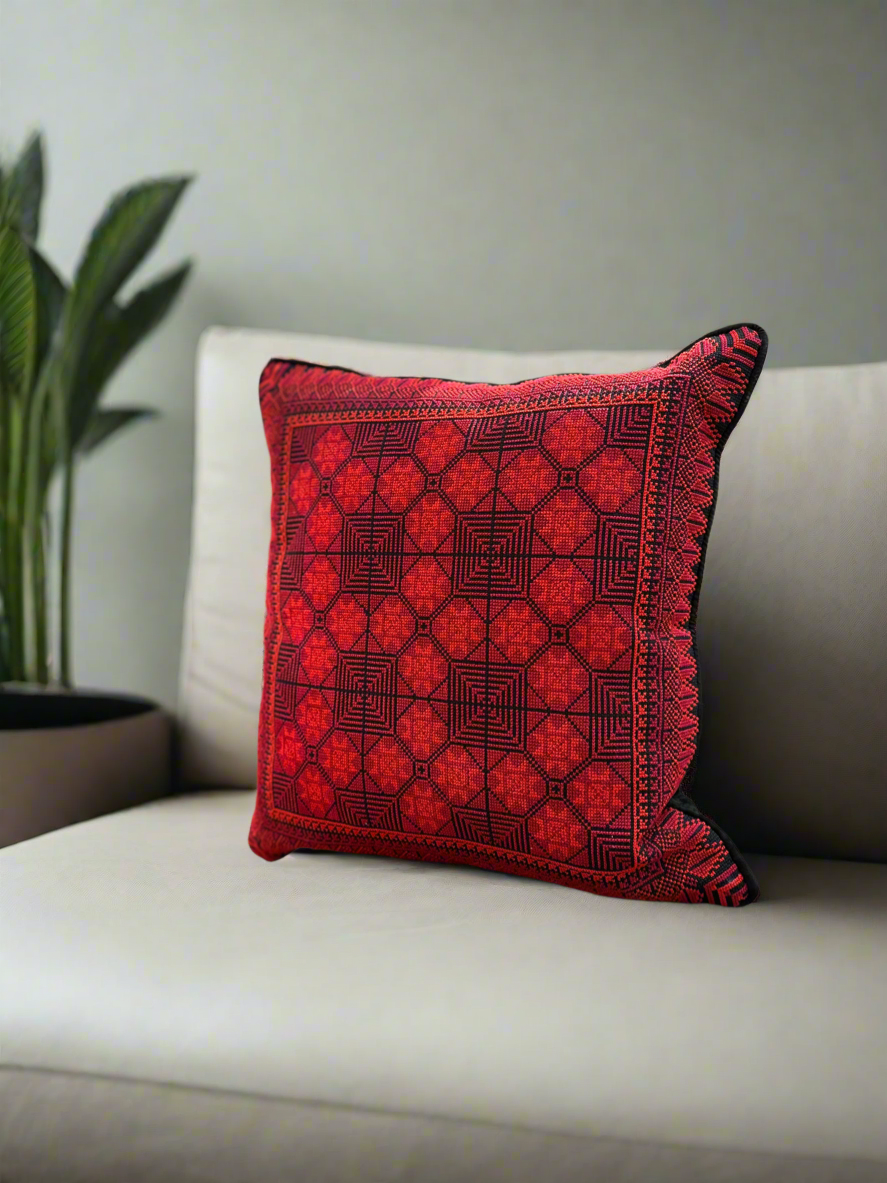 Hand Embroidered Bethlehem Cushion - Red