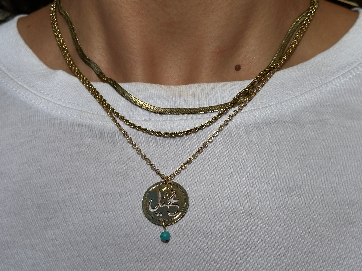 Arabic Calligraphy Gold Necklace with a Gemstone (more available)