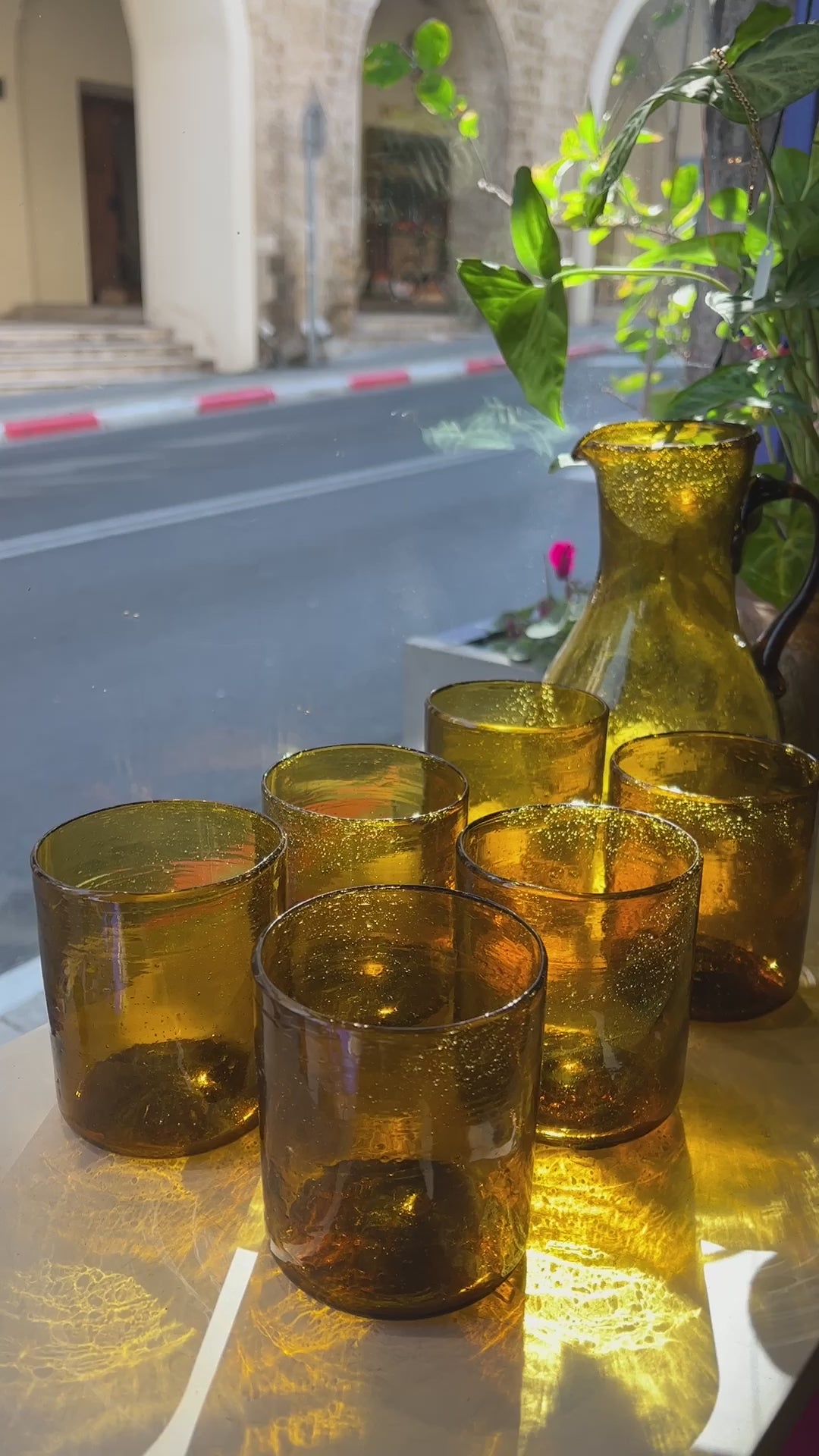 Handblown-Amber-honey-Hebron-Glass-Palestine