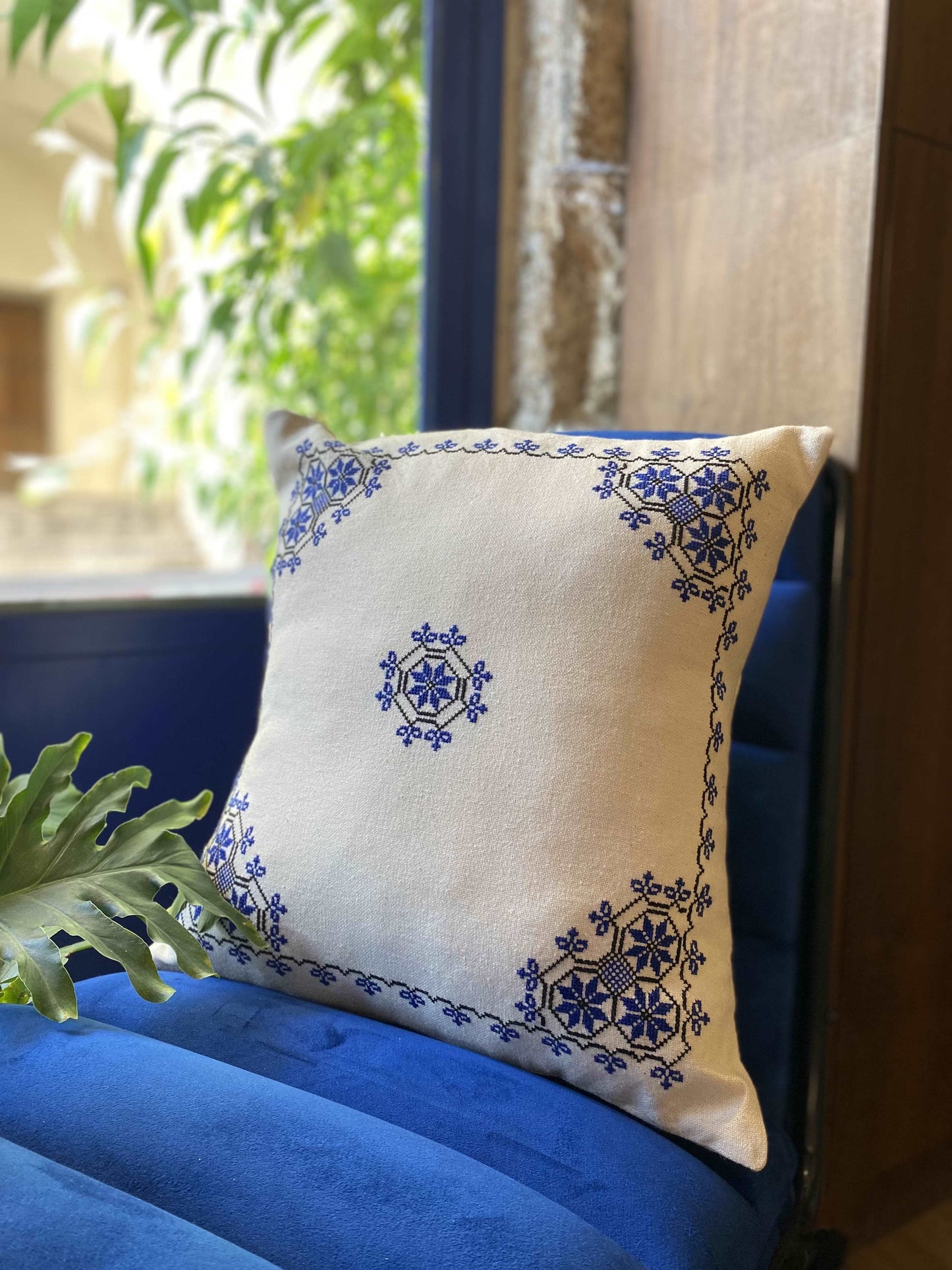 Embroidered-Cushion-Covers-Canaanite-star-blue-surif