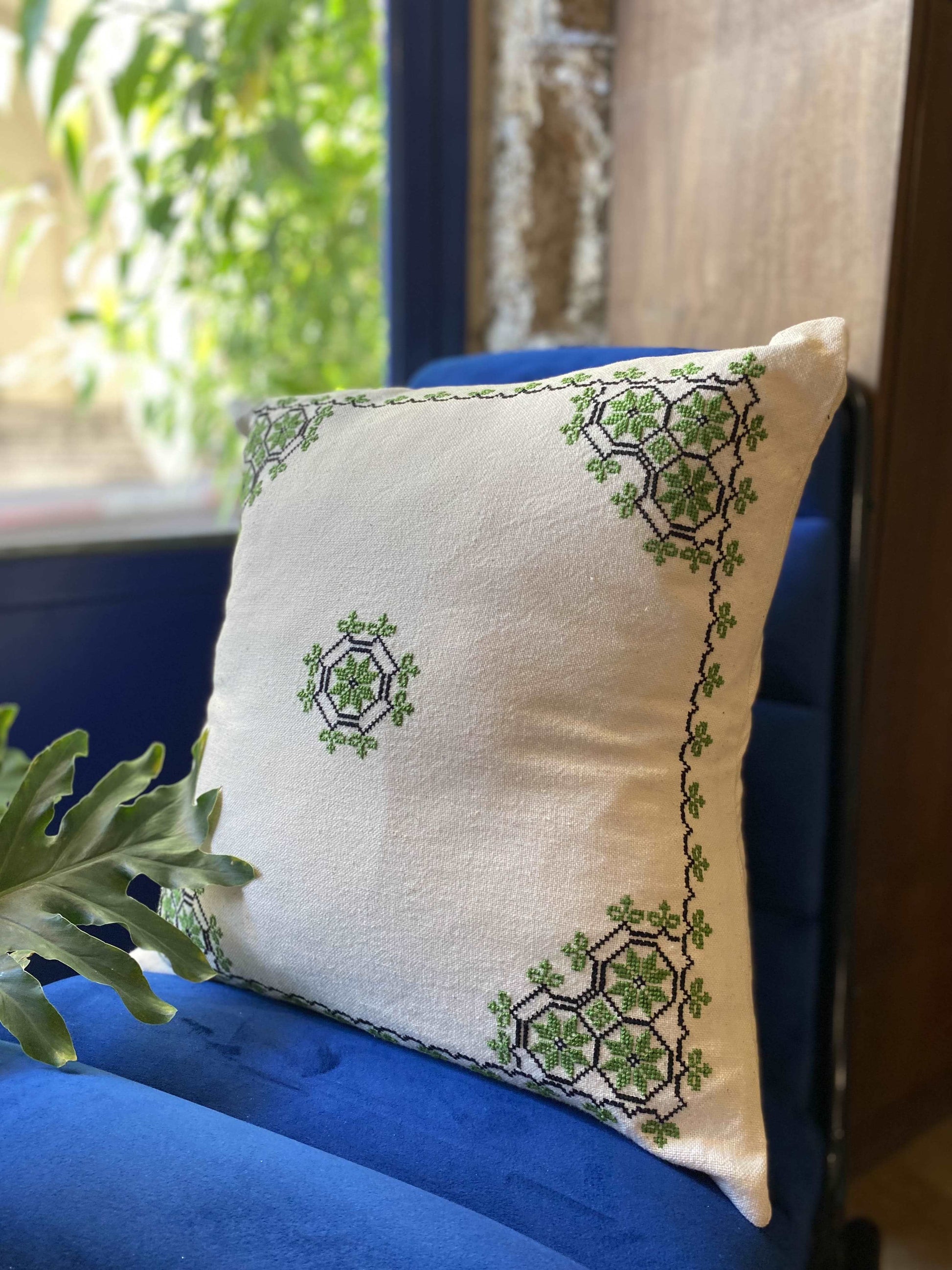 Embroidered-Cushion-Covers-Canaanite-star-green-surif