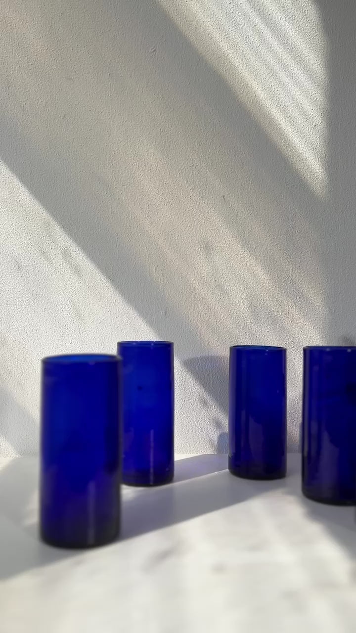 Tall-Cobalt-Blue-Handblown-Glass-Tumblers-cups-hebron-palestine